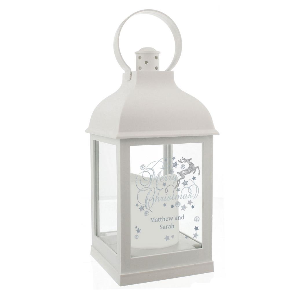 Personalised Silver Reindeer White Lantern £15.29